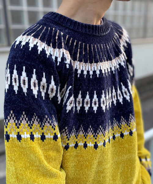 GLOSTER（グロスター）の「【GLOSTER/グロスター】ノルディックニット 求心柄モールニット プルオーバー（ニット/セーター・メンズ・ホワイト系その他/ブラウン系その他/イエロー系その他・MEDIUM/LARGE）」の3枚目の写真