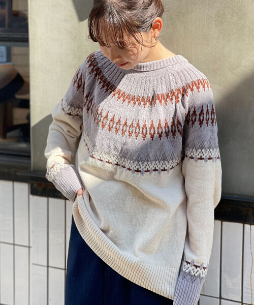 GLOSTER（グロスター）の「【GLOSTER/グロスター】ノルディックニット 求心柄モールニット プルオーバー（ニット/セーター・メンズ・ホワイト系その他/ブラウン系その他/イエロー系その他・MEDIUM/LARGE）」の4枚目の写真