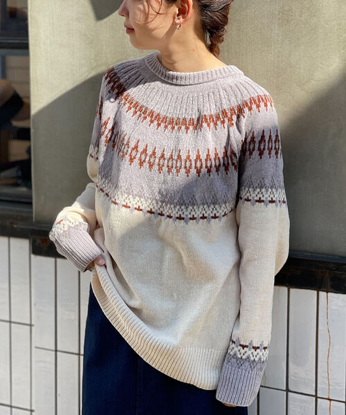 GLOSTER（グロスター）の「【GLOSTER/グロスター】ノルディックニット 求心柄モールニット プルオーバー（ニット/セーター・メンズ・ホワイト系その他/ブラウン系その他/イエロー系その他・MEDIUM/LARGE）」の5枚目の写真