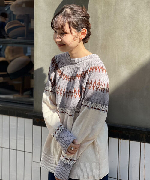 GLOSTER（グロスター）の「【GLOSTER/グロスター】ノルディックニット 求心柄モールニット プルオーバー（ニット/セーター・メンズ・ホワイト系その他/ブラウン系その他/イエロー系その他・MEDIUM/LARGE）」の6枚目の写真