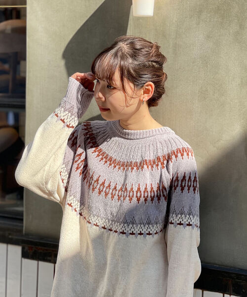 GLOSTER（グロスター）の「【GLOSTER/グロスター】ノルディックニット 求心柄モールニット プルオーバー（ニット/セーター・メンズ・ホワイト系その他/ブラウン系その他/イエロー系その他・MEDIUM/LARGE）」の7枚目の写真