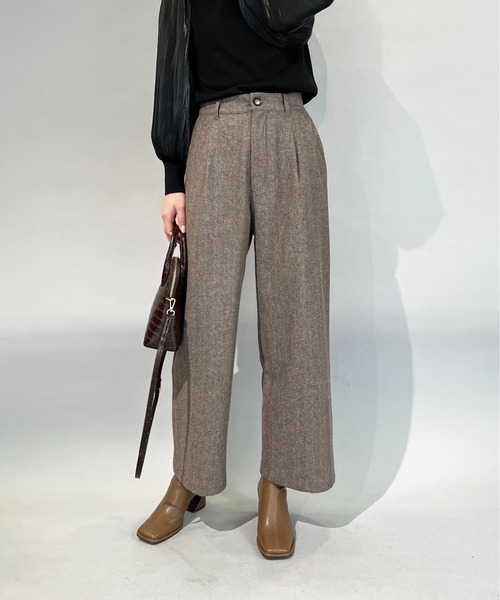 PICCIN(ピッチン)の「ウールセミワイドパンツ(スラックス・レディース・ライトグレー/モカ・M)」の2枚目の写真