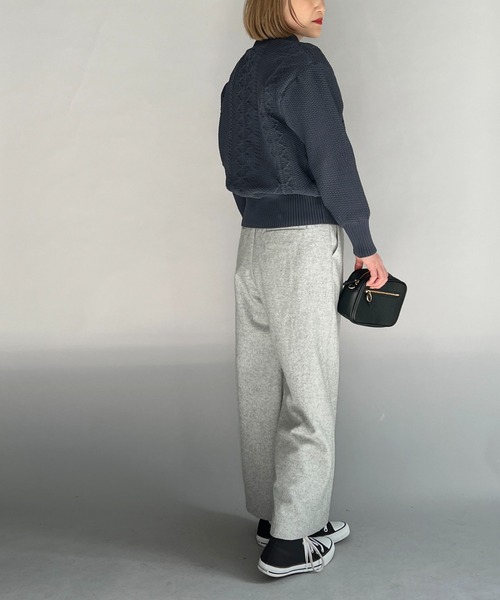 PICCIN(ピッチン)の「ウールセミワイドパンツ(スラックス・レディース・ライトグレー/モカ・M)」の14枚目の写真