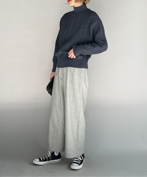 PICCIN(ピッチン)の「ウールセミワイドパンツ(スラックス・レディース・ライトグレー/モカ・M)」の7枚目の写真