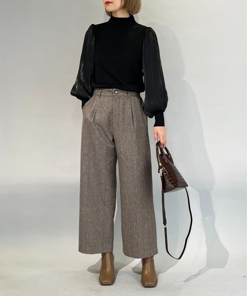 PICCIN(ピッチン)の「ウールセミワイドパンツ(スラックス・レディース・ライトグレー/モカ・M)」の8枚目の写真