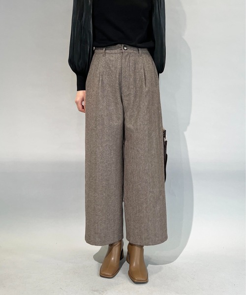 PICCIN(ピッチン)の「ウールセミワイドパンツ(スラックス・レディース・ライトグレー/モカ・M)」の4枚目の写真