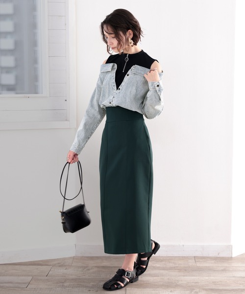 classicalelf（クラシカルエルフ）の「漂う抜け感。インナー×デニムライクドッキングシャツ（シャツ/ブラウス・レディース・ネイビー/ケミカルウォッシュ/ブルー・MEDIUM/LARGE/X-LARGE）」の7枚目の写真