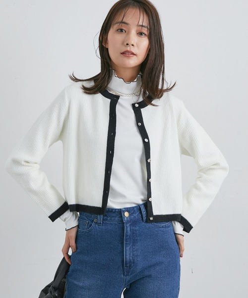 【WEB限定】いろいろ釦バイカラー短丈クルーカーディガン