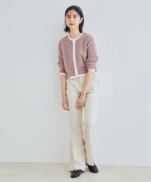 【WEB限定】いろいろ釦バイカラー短丈クルーカーディガン