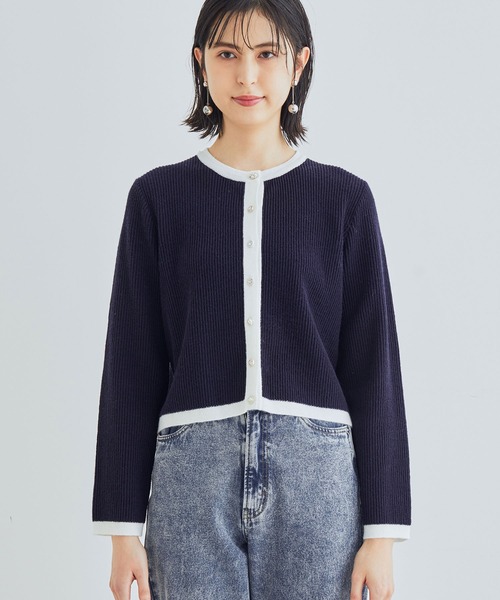【WEB限定】いろいろ釦バイカラー短丈クルーカーディガン