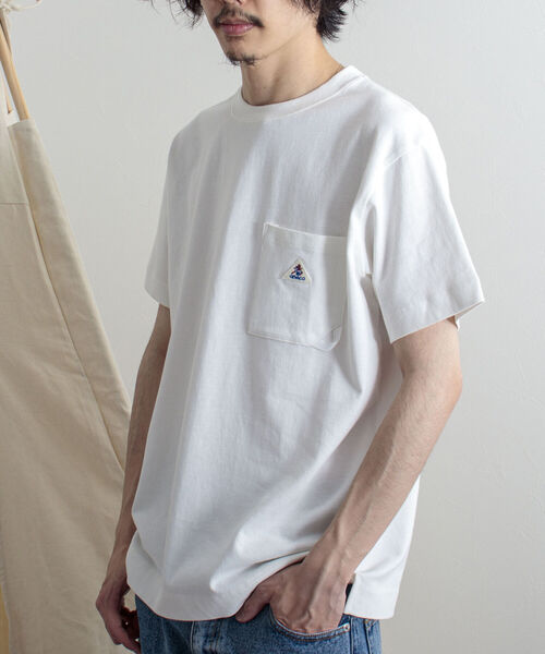 GEVACO（ゲバコ）の「【GEVACO/ゲバコ】オープンエンド度詰め天竺 半袖ポケット付きTシャツ（Tシャツ/カットソー・メンズ・ホワイト/ベージュ/ネイビー/サックスブルー/ピンク・SMALL/MEDIUM/LARGE）」の2枚目の写真