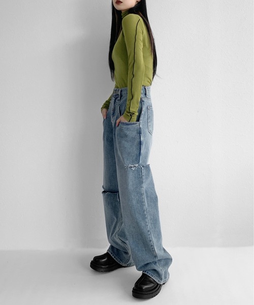 LVEU.（ラブユ.）の「Over damage denims / オーバーダメージデニム（デニムパンツ・レディース・ブルー・FREE）」の17枚目の写真