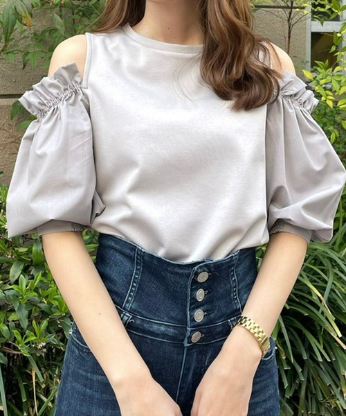 LIPSERVICE(リップサービス)の「ドッキングスリーブカットトップス(Tシャツ/カットソー・レディース・ホワイト/ブラック/グレー・FREE)」の3枚目の写真
