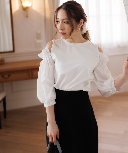 LIPSERVICE(リップサービス)の「ドッキングスリーブカットトップス(Tシャツ/カットソー・レディース・ホワイト/ブラック/グレー・FREE)」の4枚目の写真