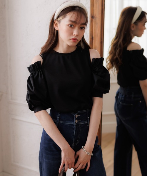 LIPSERVICE(リップサービス)の「ドッキングスリーブカットトップス(Tシャツ/カットソー・レディース・ホワイト/ブラック/グレー・FREE)」の11枚目の写真