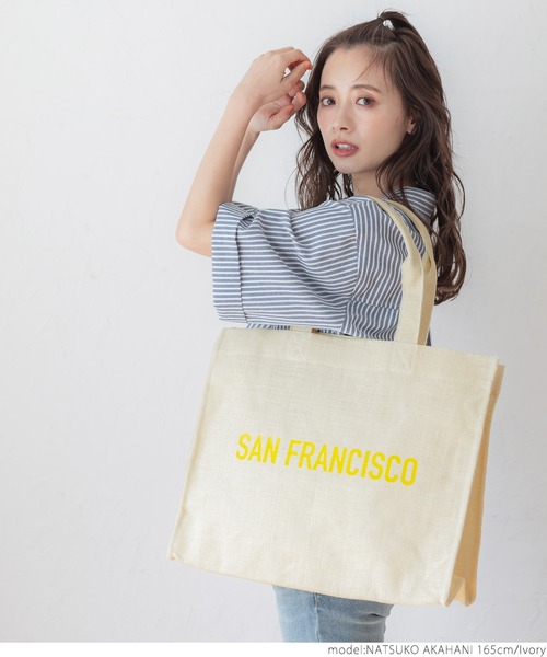 coca（coca）（コカ）の「ロゴプリントジュートバッグバッグ（トートバッグ・レディース・アイボリー・ONE SIZE）」の2枚目の写真