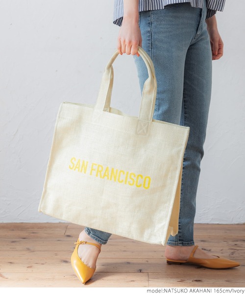 coca（coca）（コカ）の「ロゴプリントジュートバッグバッグ（トートバッグ・レディース・アイボリー・ONE SIZE）」の3枚目の写真