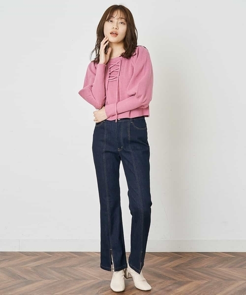 A de a.v.v（アードアー・ヴェ・ヴェ）の「［SET UP対応］レースアップ袖コンシャスニット（ニット/セーター・レディース・ピンク/ブラック/ホワイト・39）」の8枚目の写真