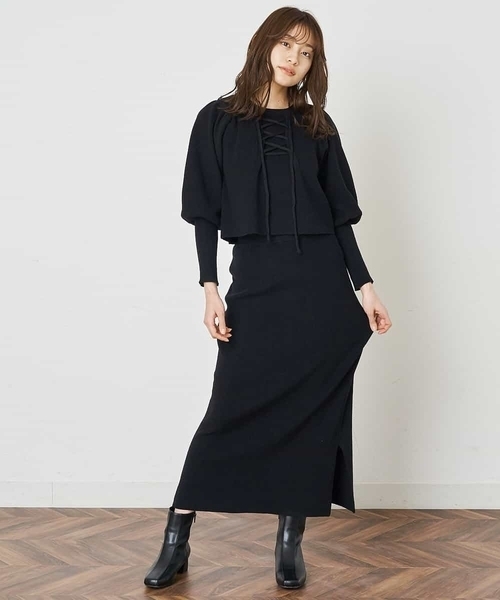 A de a.v.v（アードアー・ヴェ・ヴェ）の「［SET UP対応］レースアップ袖コンシャスニット（ニット/セーター・レディース・ピンク/ブラック/ホワイト・39）」の12枚目の写真