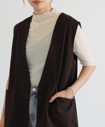 プチハイネックリンキングシアーメッシュプルオーバー