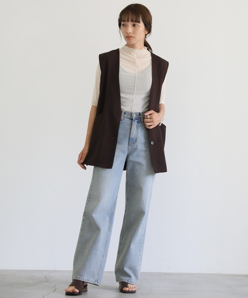 select MOCA(セレクトモカ)の「プチハイネックリンキングシアーメッシュプルオーバー(Tシャツ/カットソー・レディース・ブラック/オフホワイト/オレンジ/グリーン・FREE)」の6枚目の写真