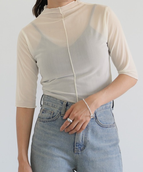 select MOCA(セレクトモカ)の「プチハイネックリンキングシアーメッシュプルオーバー(Tシャツ/カットソー・レディース・ブラック/オフホワイト/オレンジ/グリーン・FREE)」の16枚目の写真