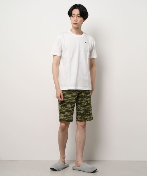 Champion（チャンピオン）の「セットアップ Champion/チャンピオン ルームウェア 綿100% 天竺 半袖半パンツ（ルームウェア/パジャマ）」  - WEAR [チャンピオン] ルームウェア 綿100% 半袖長パンツ天竺無地/カモフラ メンズ [チャンピオン] ルームウェア 綿100% 半袖長パンツ天竺無地/カモフラ メンズ