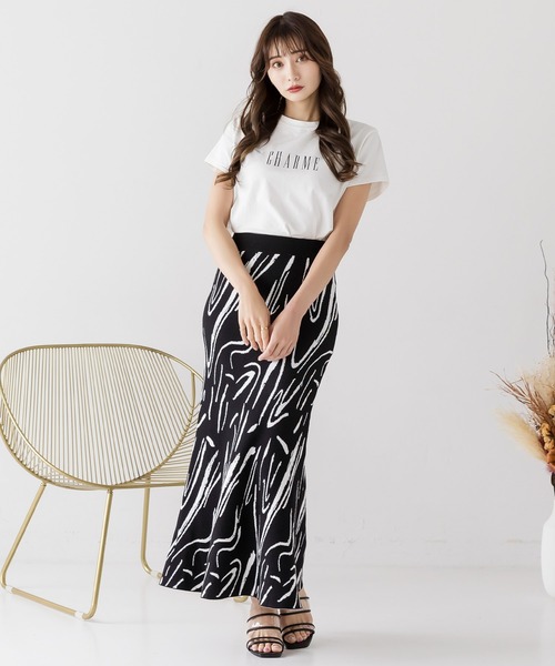 Julia Boutique（ジュリアブティック）の「ニュアンス柄マーメイドニットスカート/22172（スカート・レディース・ブラック/ピンク/モカ・ONE）」の5枚目の写真