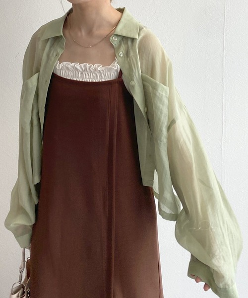 w closet（ダブルクローゼット）の「スリット入りロングキャミワンピース（ワンピース・レディース・アイボリー/ブラウン/グリーン/ブラック・FREE）」の16枚目の写真