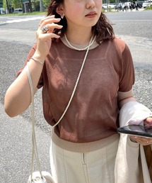 CPCM | 配色シアー半袖ニットプルオーバー(ニット/セーター)