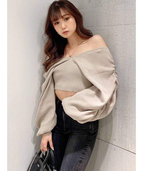 GYDA(ジェイダ)の「オフショルLOOSEスリーブ ニットトップス(ニット/セーター・レディース・ブラック/ベージュ/ピンク・FREE)」の6枚目の写真