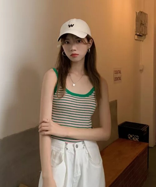 Auntie Rosa（アンティローザ）の「キャミソール/ボーダー（キャミソール・レディース・レッド/グリーン・FREE）」の5枚目の写真