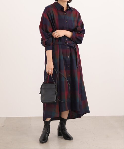 frames RAY CASSIN（フレームスレイカズン）の「ビッグチェック　ベルト付きワンピース（シャツワンピース・レディース・グリーン系/パープル系/ブルー系・FREE）」の13枚目の写真