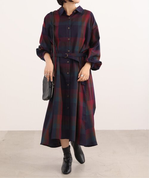 frames RAY CASSIN（フレームスレイカズン）の「ビッグチェック　ベルト付きワンピース（シャツワンピース・レディース・グリーン系/パープル系/ブルー系・FREE）」の12枚目の写真