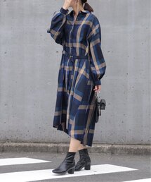 frames RAY CASSIN | ビッグチェック ベルト付きワンピース(シャツワンピース)