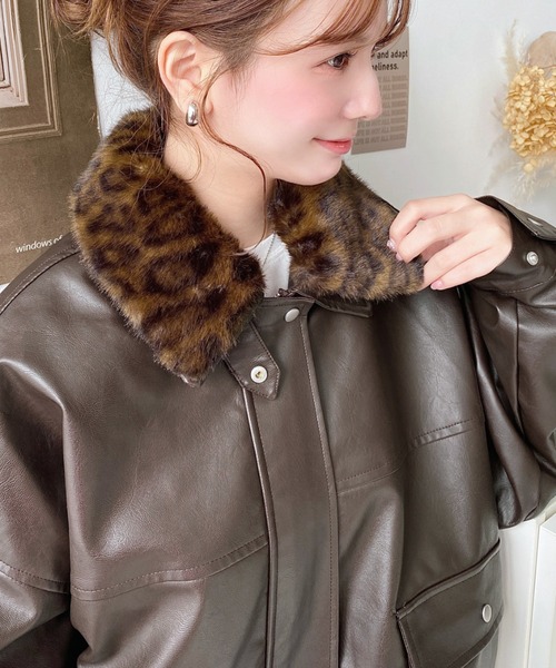 moment＋　フェイクレザーブルゾン moment+｜ティペット付きフェイクレザーブルゾン | Rakuten