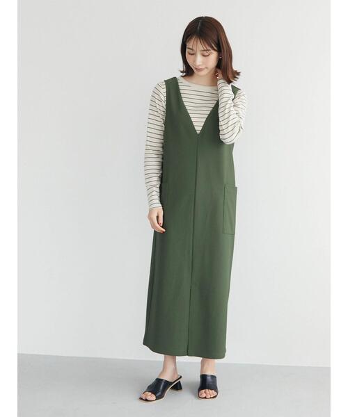 Green Parks(グリーンパークス)の「Vネックジャンスカ(ワンピース・レディース・ブラック/グリーン・FREE)」の5枚目の写真