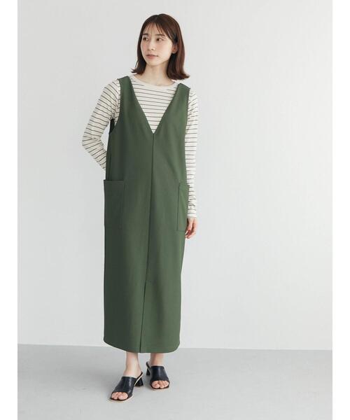 Green Parks(グリーンパークス)の「Vネックジャンスカ(ワンピース・レディース・ブラック/グリーン・FREE)」の16枚目の写真