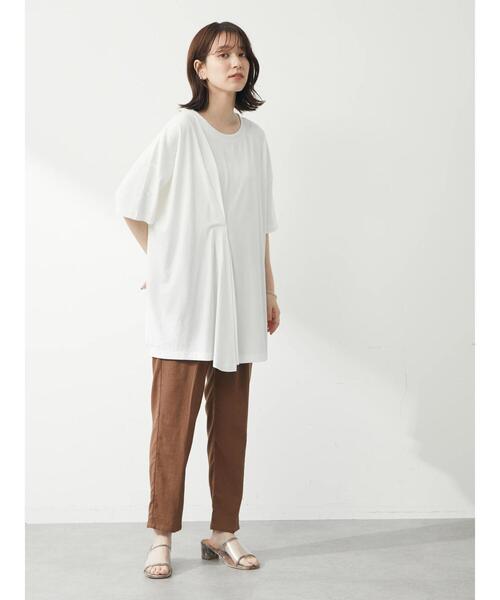 Green Parks(グリーンパークス)の「フロントタックチュニック(Tシャツ/カットソー・レディース・オフホワイト/サックスブルー/ブラック/イエロー・FREE)」の6枚目の写真