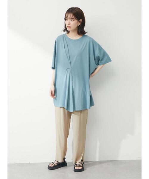 Green Parks(グリーンパークス)の「フロントタックチュニック(Tシャツ/カットソー・レディース・オフホワイト/サックスブルー/ブラック/イエロー・FREE)」の10枚目の写真