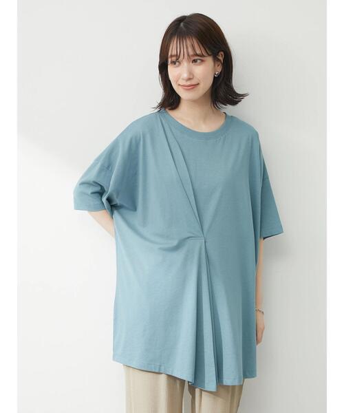 Green Parks(グリーンパークス)の「フロントタックチュニック(Tシャツ/カットソー・レディース・オフホワイト/サックスブルー/ブラック/イエロー・FREE)」の7枚目の写真