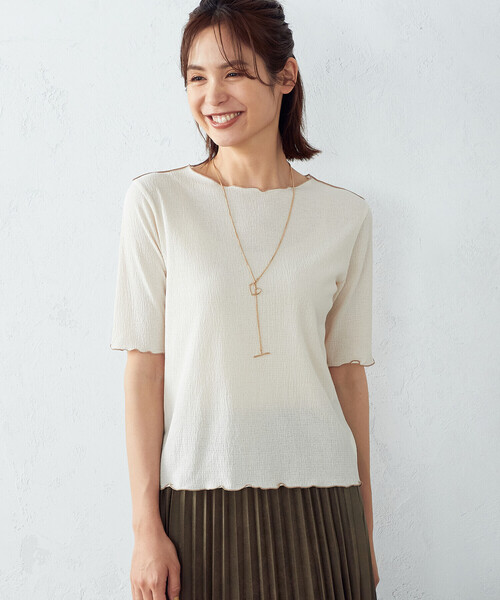 COMME CA ISM（コムサイズム）の「シアー　カットソー（Tシャツ/カットソー・レディース・アイボリー/ライラック/ブラック/ベージュ・MEDIUM/LARGE）」の6枚目の写真