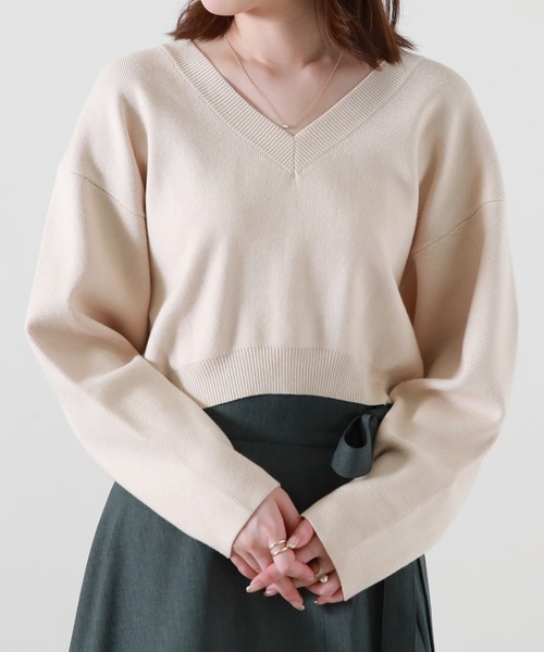 Cheek（チーク）の「クロップドコクーンニット（ニット/セーター・レディース・アイボリー/ブルー/オレンジ・MEDIUM）」の2枚目の写真
