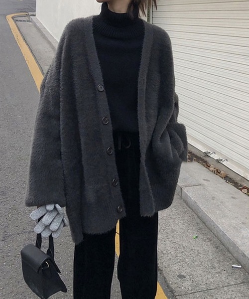 VitaFelice（ヴィータフェリーチェ）の「ボリュームスリーブニットカーディガン（カーディガン/ボレロ・レディース・グレー/ベージュ・FREE）」の4枚目の写真