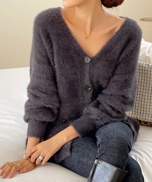 VitaFelice（ヴィータフェリーチェ）の「ボリュームスリーブニットカーディガン（カーディガン/ボレロ・レディース・グレー/ベージュ・FREE）」の7枚目の写真