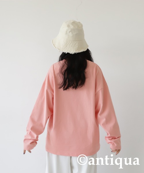 antiqua(アンティカ)の「綿100%シンプルロンT(Tシャツ/カットソー・レディース・オフホワイト/ブラック/ネイビー/ピンク・M/L)」の4枚目の写真