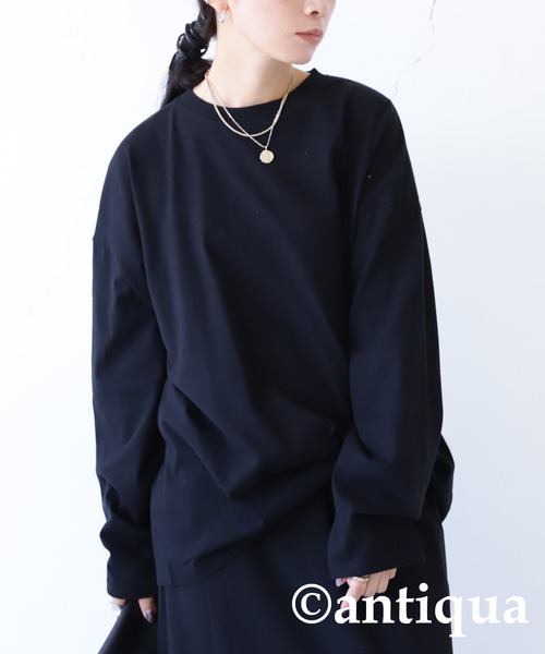 antiqua(アンティカ)の「綿100%シンプルロンT(Tシャツ/カットソー・レディース・オフホワイト/ブラック/ネイビー/ピンク・M/L)」の17枚目の写真