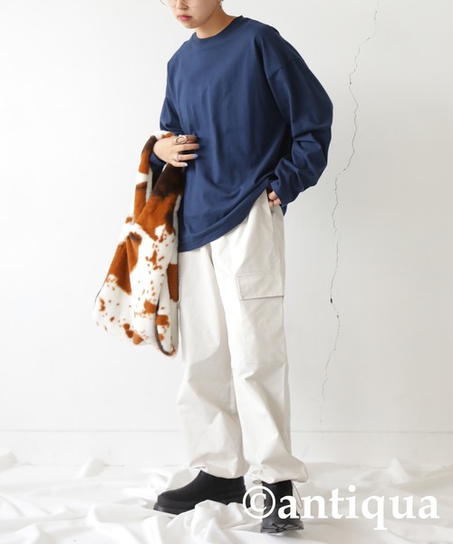 antiqua(アンティカ)の「綿100%シンプルロンT(Tシャツ/カットソー・レディース・オフホワイト/ブラック/ネイビー/ピンク・M/L)」の21枚目の写真