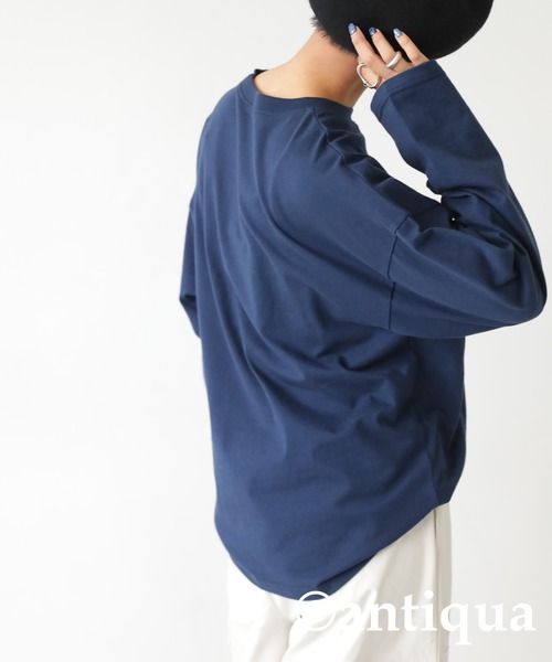 antiqua(アンティカ)の「綿100%シンプルロンT(Tシャツ/カットソー・レディース・オフホワイト/ブラック/ネイビー/ピンク・M/L)」の22枚目の写真
