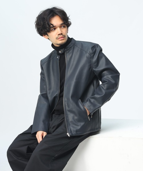 セール】【WEB限定】 フェイクレザー シングルライダースジャケット